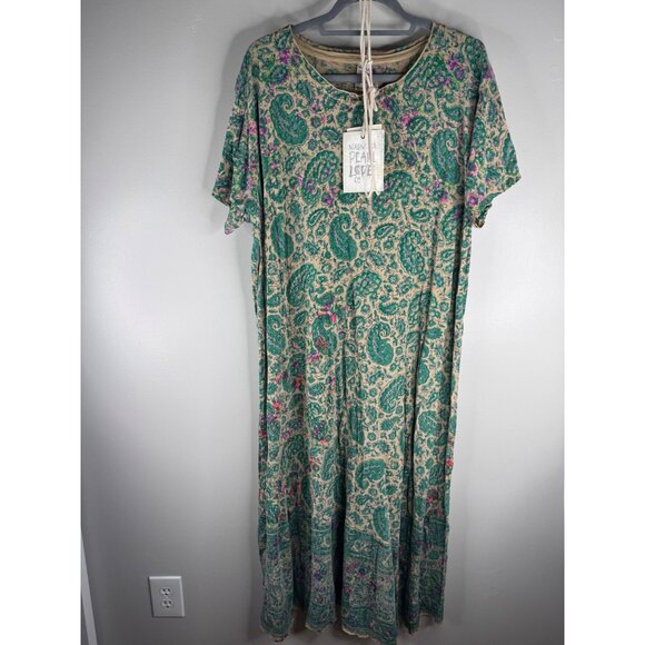 Magnolia Pearl Floral Maxi Dress Relaxed Cotton Jersey Block Print One Size NWT - Picture 5 of 15
